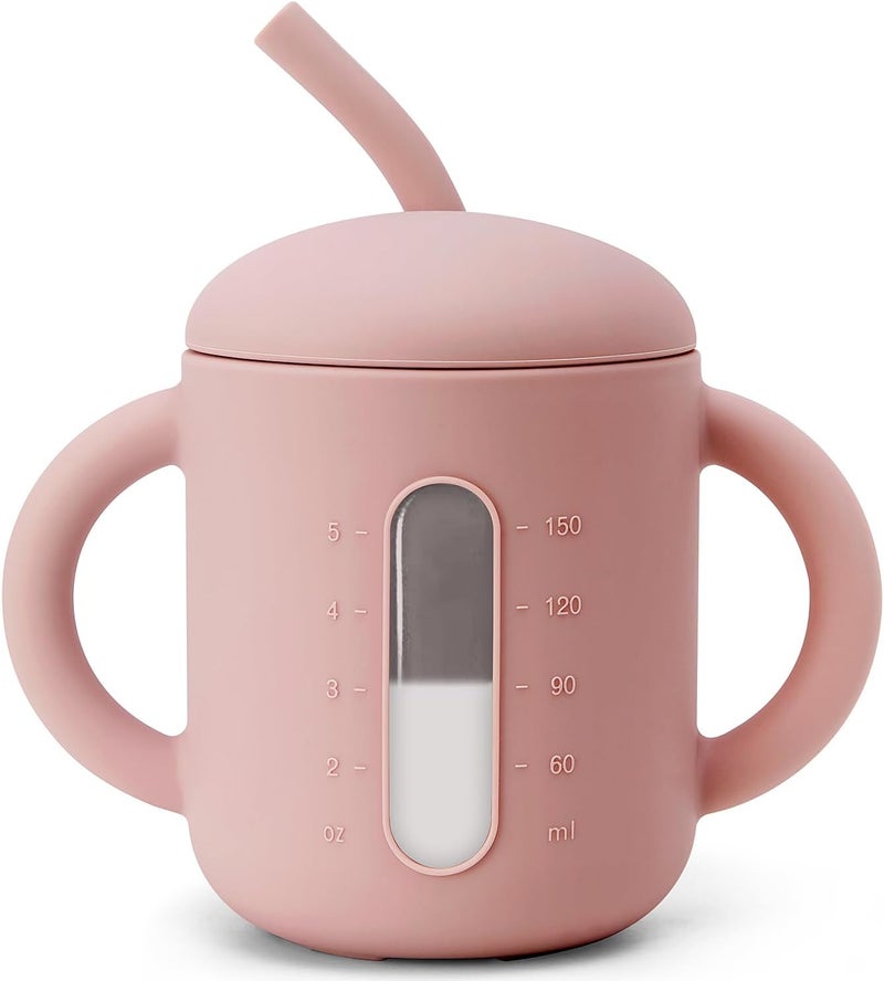 SAMiGO Silicone Baby Straw Cup - 6 OZ Sippy Cup for Infants and Toddlers (6-18 Months) - Blossom Color - Image 1